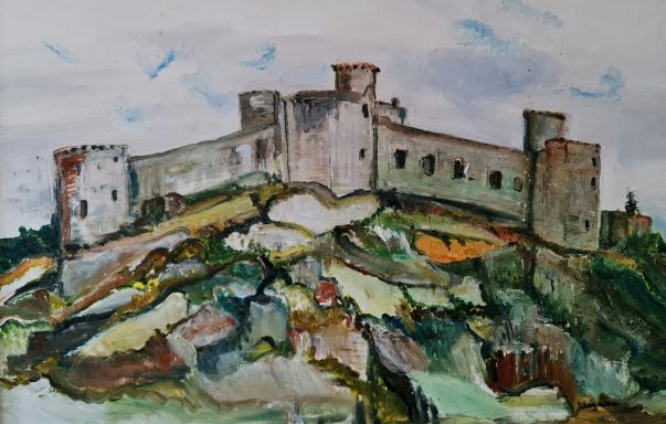 Harlech Castle, one of a kind oil on canvas painting. Framed