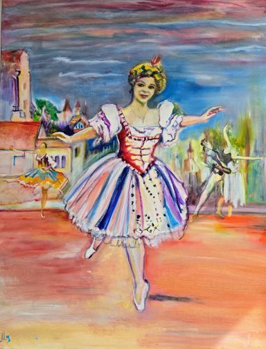Original one of a kind oil painting of a ballerina and other figures of balled dancers