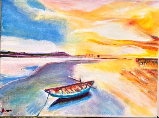 boat, golden afternoon, beach